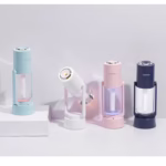 Umidificator si Purificator aer ultrasonic portabil, rezervor 200ml, cu ioni negativi, LED 7 culori, rotatie 360 grade, Roz - imagine 2