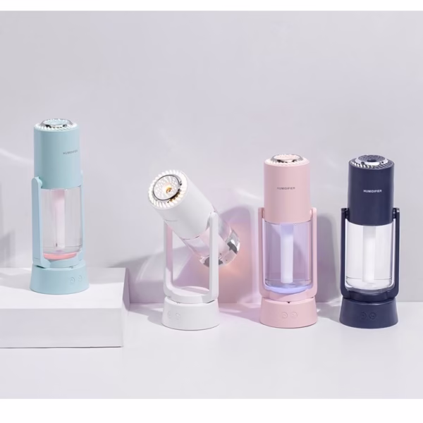 Umidificator si Purificator aer ultrasonic portabil, rezervor 200ml, cu ioni negativi, LED 7 culori, rotatie 360 grade, Roz - imagine 2