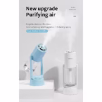 Umidificator si Purificator aer ultrasonic portabil, rezervor 200ml, cu ioni negativi, LED 7 culori, rotatie 360 grade, Turcoaz - imagine 2