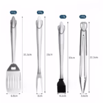 Set 4 ustensile pentru gratar Flippy, din otel inoxidabil, cu agatatoare, rezistente la temperaturi ridicate, argintiu - imagine 4