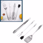 Set 4 ustensile pentru gratar Flippy, din otel inoxidabil, cu agatatoare, rezistente la temperaturi ridicate, argintiu - imagine 5