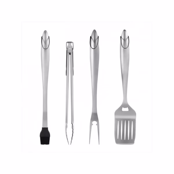 Set 4 ustensile pentru gratar Flippy, din otel inoxidabil, cu agatatoare, rezistente la temperaturi ridicate, argintiu - imagine 1