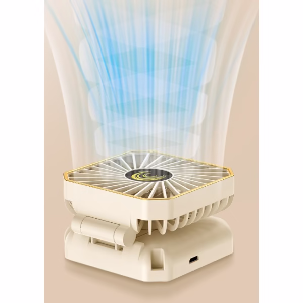 Ventilator Portabil, Flippy, de Gat, de Birou, Suport Telefon, 14 x 7 cm, Incarcare USB, din ABS, 3 Viteze, Alb - imagine 3