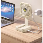 Ventilator Portabil, Flippy, de Gat, de Birou, Suport Telefon, 14 x 7 cm, Incarcare USB, din ABS, 3 Viteze, Alb - imagine 5
