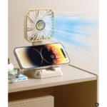 Ventilator Portabil, Flippy, de Gat, de Birou, Suport Telefon, 14 x 7 cm, Incarcare USB, din ABS, 3 Viteze, Alb - imagine 7