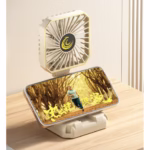 Ventilator Portabil, Flippy, de Gat, de Birou, Suport Telefon, 14 x 7 cm, Incarcare USB, din ABS, 3 Viteze, Bej - imagine 6