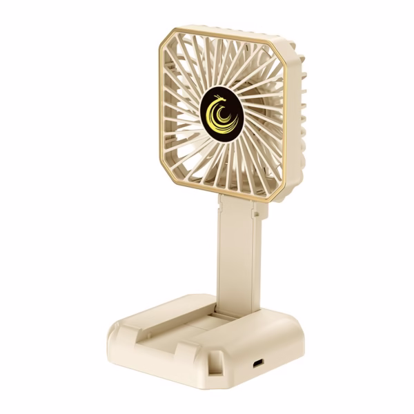 Ventilator Portabil, Flippy, de Gat, de Birou, Suport Telefon, 14 x 7 cm, Incarcare USB, din ABS, 3 Viteze, Bej - imagine 1