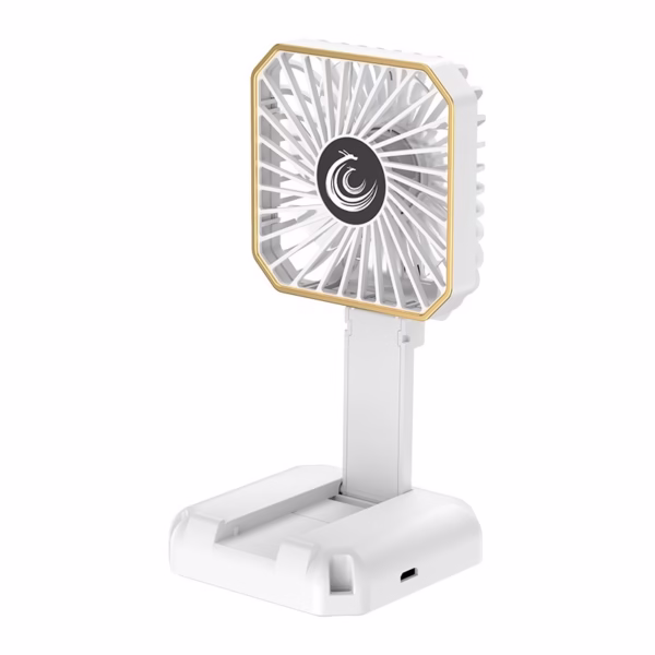 Ventilator Portabil, Flippy, de Gat, de Birou, Suport Telefon, 14 x 7 cm, Incarcare USB, din ABS, 3 Viteze, Alb - imagine 1