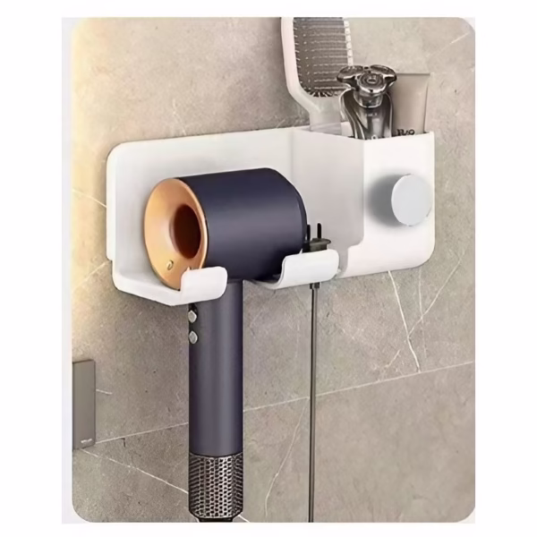 Suport de Baie, Flippy, pentru Uscator de Par, cu Organizator Dublu, din Plastic, Aplicare cu Suport Adeziv, 23 x 8.8 x 9.5 cm, Alb - imagine 4