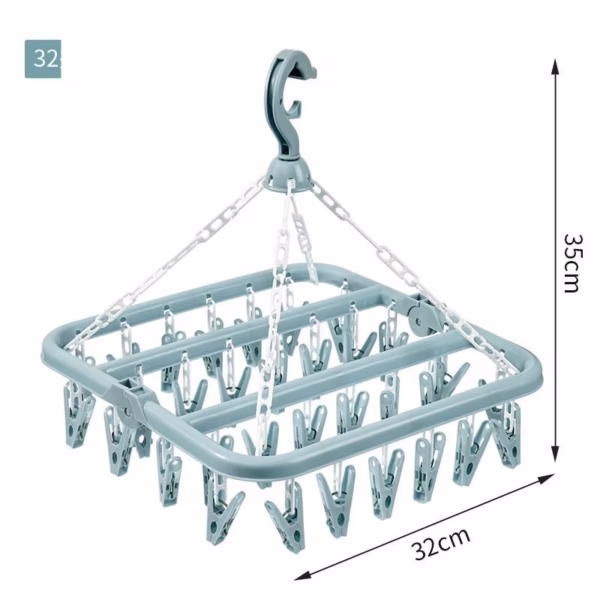 Uscator de rufe Flippy, 32 de cleme, Plastic, Pliabil, rotire 360 grade, 32x32 cm, Albastru - imagine 2