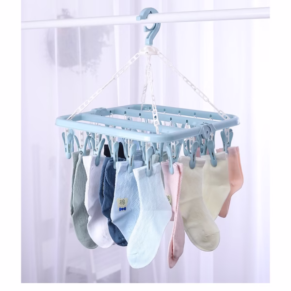 Uscator de rufe Flippy, 32 de cleme, Plastic, Pliabil, rotire 360 grade, 32x32 cm, Albastru - imagine 5