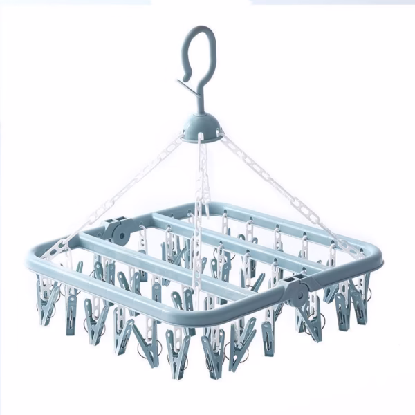 Uscator de rufe Flippy, 32 de cleme, Plastic, Pliabil, rotire 360 grade, 32x32 cm, Albastru - imagine 1