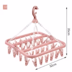 Uscator de rufe Flippy, 32 de cleme, Plastic, Pliabil, rotire 360 grade, 32x32 cm, Roz - imagine 2
