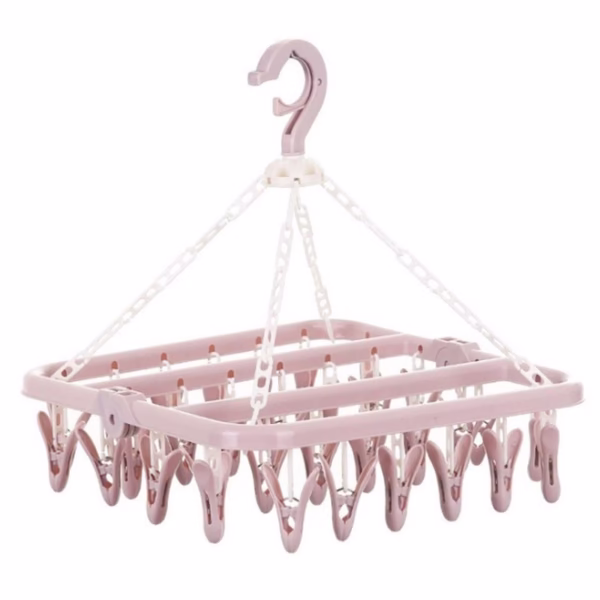 Uscator de rufe Flippy, 32 de cleme, Plastic, Pliabil, rotire 360 grade, 32x32 cm, Roz - imagine 1