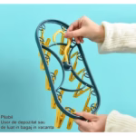 Uscator de Rufe Suspendat Flippy, cu 12 Carlige, Rotire 360 Grade, Protectie Vant, Mateiral Plastic, Usor de Depozitat, Multifunctional, 30 x 12.5 cm, Albastru/Galben - imagine 3