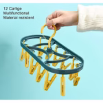 Uscator de Rufe Suspendat Flippy, cu 12 Carlige, Rotire 360 Grade, Protectie Vant, Mateiral Plastic, Usor de Depozitat, Multifunctional, 30 x 12.5 cm, Albastru/Galben - imagine 4