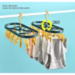 Uscator de Rufe Suspendat Flippy, cu 12 Carlige, Rotire 360 Grade, Protectie Vant, Mateiral Plastic, Usor de Depozitat, Multifunctional, 30 x 12.5 cm, Albastru/Galben - imagine 5