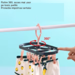 Uscator de Rufe Suspendat Flippy, cu 12 Carlige, Rotire 360 Grade, Protectie Vant, Mateiral Plastic, Usor de Depozitat, Multifunctional, 30 x 12.5 cm, Albastru/Roz - imagine 3
