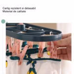 Uscator de Rufe Suspendat Flippy, cu 12 Carlige, Rotire 360 Grade, Protectie Vant, Mateiral Plastic, Usor de Depozitat, Multifunctional, 30 x 12.5 cm, Albastru/Roz - imagine 4