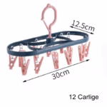 Uscator de Rufe Suspendat Flippy, cu 12 Carlige, Rotire 360 Grade, Protectie Vant, Mateiral Plastic, Usor de Depozitat, Multifunctional, 30 x 12.5 cm, Albastru/Roz - imagine 5