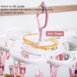 Uscator de Rufe Suspendat Flippy, cu 16 Carlige, Rotire 360 Grade, Mateiral Plastic, Usor de Depozitat, Multifunctional, 26 x 21 cm, Roz - imagine 2