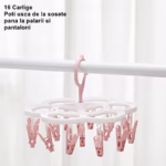 Uscator de Rufe Suspendat Flippy, cu 16 Carlige, Rotire 360 Grade, Mateiral Plastic, Usor de Depozitat, Multifunctional, 26 x 21 cm, Roz - imagine 3