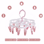 Uscator de Rufe Suspendat Flippy, cu 16 Carlige, Rotire 360 Grade, Mateiral Plastic, Usor de Depozitat, Multifunctional, 26 x 21 cm, Roz - imagine 4