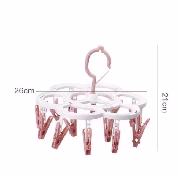 Uscator de Rufe Suspendat Flippy, cu 16 Carlige, Rotire 360 Grade, Mateiral Plastic, Usor de Depozitat, Multifunctional, 26 x 21 cm, Roz - imagine 7