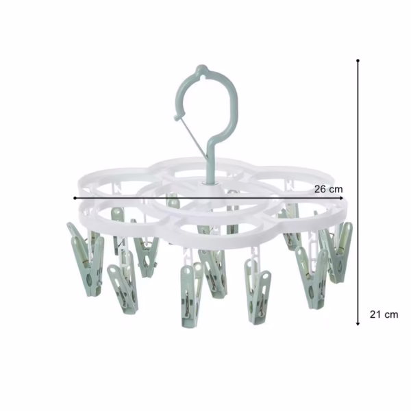 Uscator de Rufe Suspendat Flippy, cu 16 Carlige, Rotire 360 Grade, Mateiral Plastic, Usor de Depozitat, Multifunctional, 26 x 21 cm, Verde - imagine 2