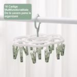 Uscator de Rufe Suspendat Flippy, cu 16 Carlige, Rotire 360 Grade, Mateiral Plastic, Usor de Depozitat, Multifunctional, 26 x 21 cm, Verde - imagine 4
