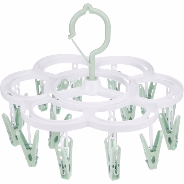 Uscator de Rufe Suspendat Flippy, cu 16 Carlige, Rotire 360 Grade, Mateiral Plastic, Usor de Depozitat, Multifunctional, 26 x 21 cm, Verde - imagine 1