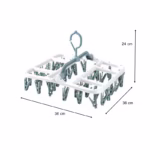 Uscator de Rufe Suspendat Flippy, cu 40 Carlige, Rotire 360 Grade, Protectie Vant, Pliabil, Patrat, Mateiral Plastic, Usor de Depozitat, Multifunctional, 36 x 24 cm, Alb/Albastru - imagine 2