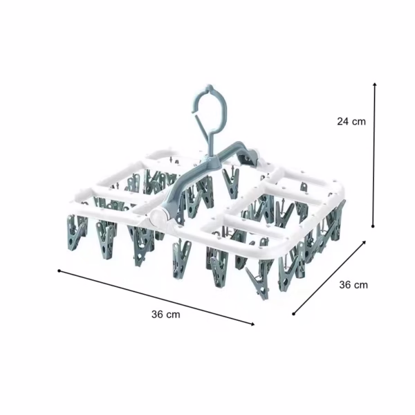 Uscator de Rufe Suspendat Flippy, cu 40 Carlige, Rotire 360 Grade, Protectie Vant, Pliabil, Patrat, Mateiral Plastic, Usor de Depozitat, Multifunctional, 36 x 24 cm, Alb/Albastru - imagine 2