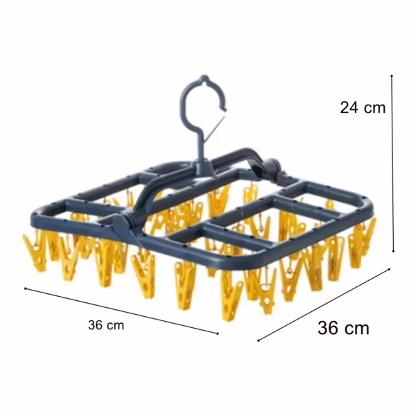 Uscator de Rufe Suspendat Flippy, cu 40 Carlige, Rotire 360 Grade, Protectie Vant, Pliabil, Patrat, Mateiral Plastic, Usor de Depozitat, Multifunctional, 36 x 24 cm, Albastru/Galben - imagine 3