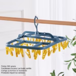 Uscator de Rufe Suspendat Flippy, cu 40 Carlige, Rotire 360 Grade, Protectie Vant, Pliabil, Patrat, Mateiral Plastic, Usor de Depozitat, Multifunctional, 36 x 24 cm, Albastru/Galben - imagine 4