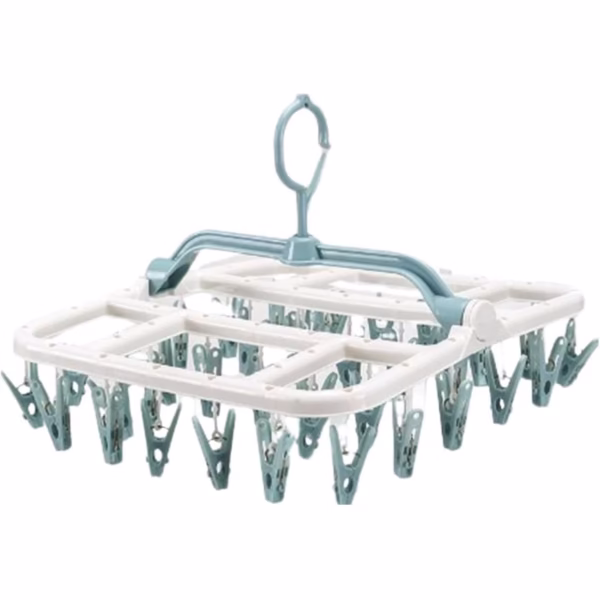 Uscator de Rufe Suspendat Flippy, cu 40 Carlige, Rotire 360 Grade, Protectie Vant, Pliabil, Patrat, Mateiral Plastic, Usor de Depozitat, Multifunctional, 36 x 24 cm, Alb/Albastru - imagine 1