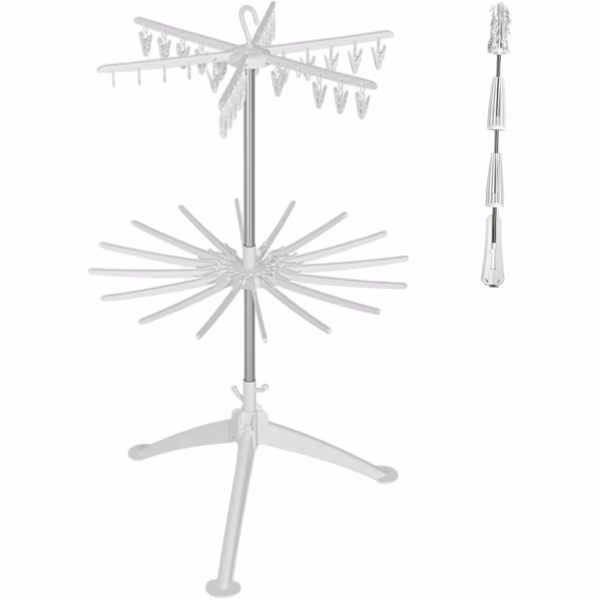 Uscator de Rufe Vertical, Flippy, 2 Niveluri, Pliabil, din ABS+PP+Otel Inoxidabil, Rotire 360 Grade, 130 x 75 cm, Alb - imagine 3