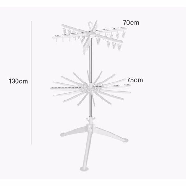 Uscator de Rufe Vertical, Flippy, 2 Niveluri, Pliabil, din ABS+PP+Otel Inoxidabil, Rotire 360 Grade, 130 x 75 cm, Alb - imagine 5