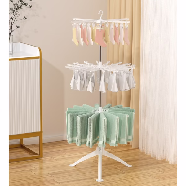Uscator de Rufe Vertical, Flippy, 3 Niveluri, Pliabil, din ABS+PP+Otel Inoxidabil, Rotire 360 Grade, 178.7 x 75 cm, Alb - imagine 6