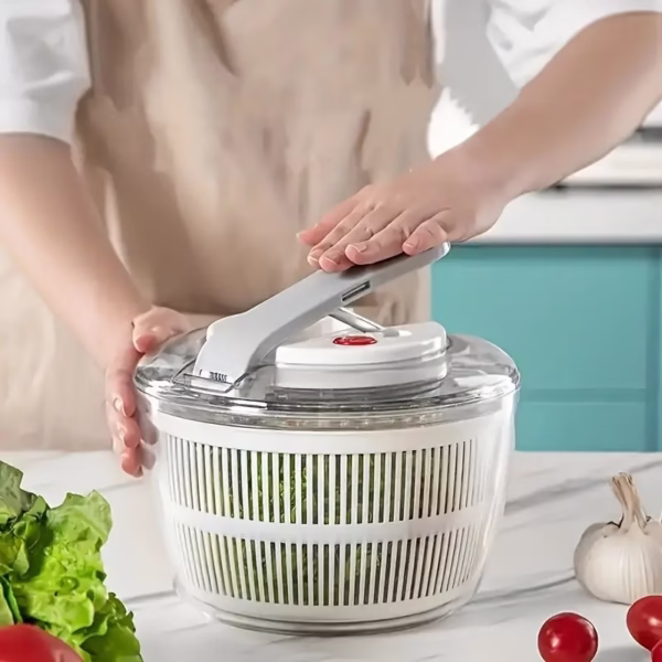 Uscator Manual pentru Salata si Verdeturi, Flippy, Plastic, 16x15x21 cm, Capacitate 3L, Alb - imagine 4