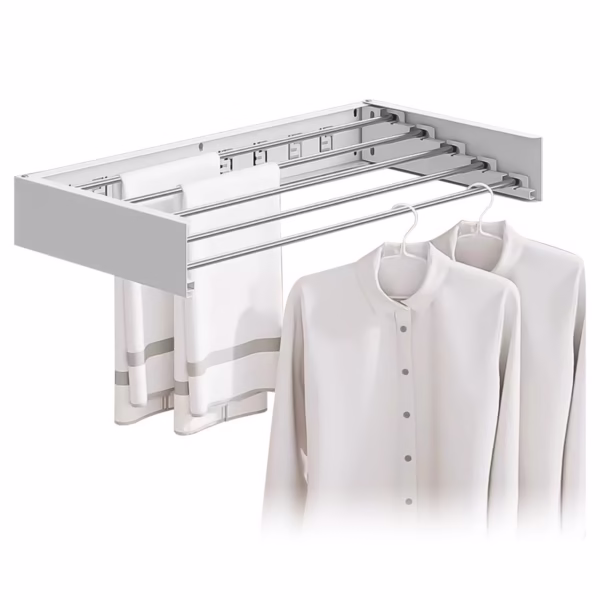 Suport Haine, Flippy, Depozitare si Uscare Rufe, din Aluminiu, Pliabil, Impermeabil, Montare prin Perforare, 100 cm, Alb - imagine 1