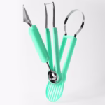 Ustensila bucatarie 4 in 1 pentru taiat si decorat fructe Flippy, material inox si plastic, compact, 28x6.2 cm, verde - imagine 5