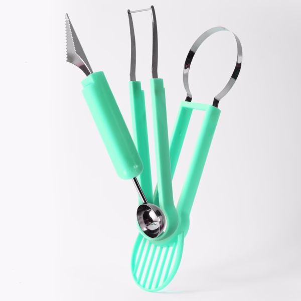 Ustensila bucatarie 4 in 1 pentru taiat si decorat fructe Flippy, material inox si plastic, compact, 28x6.2 cm, verde - imagine 5
