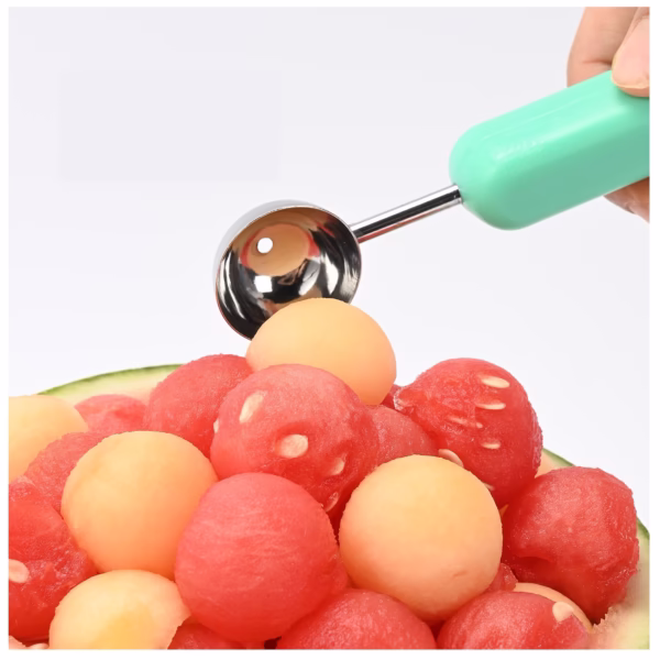 Ustensila bucatarie 4 in 1 pentru taiat si decorat fructe Flippy, material inox si plastic, compact, 28x6.2 cm, verde - imagine 7