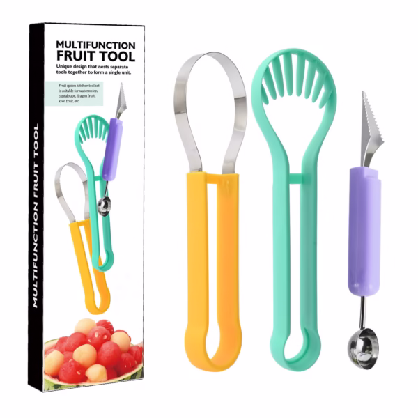 Ustensila bucatarie 4 in 1 pentru taiat si decorat fructe Flippy, material inox si plastic, compact, 28x6.2 cm, multicolor - imagine 8