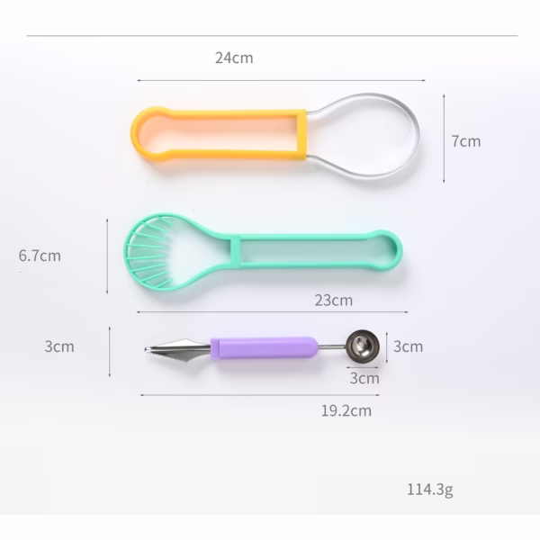 Ustensila bucatarie 4 in 1 pentru taiat si decorat fructe Flippy, material inox si plastic, compact, 28x6.2 cm, multicolor - imagine 9