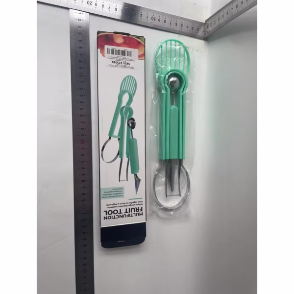 Ustensila bucatarie 4 in 1 pentru taiat si decorat fructe Flippy, material inox si plastic, compact, 28x6.2 cm, verde - imagine 10