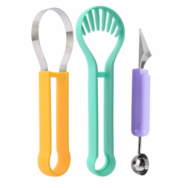 Ustensila bucatarie 4 in 1 pentru taiat si decorat fructe Flippy, material inox si plastic, compact, 28x6.2 cm, multicolor - imagine 1