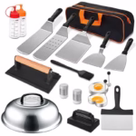 Ustensile pentru Gratar, Flippy, Set din 17 Ustensile pentru Gratar cu Preparare de tip Plita, Ustensile din Otel Inoxidabil cu Manere din Plastic PP, cu Geanta, Negru