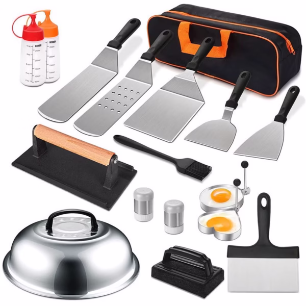 Ustensile pentru Gratar, Flippy, Set din 17 Ustensile pentru Gratar cu Preparare de tip Plita, Ustensile din Otel Inoxidabil cu Manere din Plastic PP, cu Geanta, Negru - imagine 1